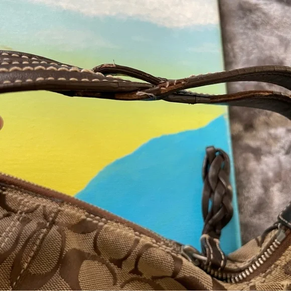 Coach Signature Jacquard Logo Mini Hobo Shoulder Bag Tan Brown - Picture 5 of 6